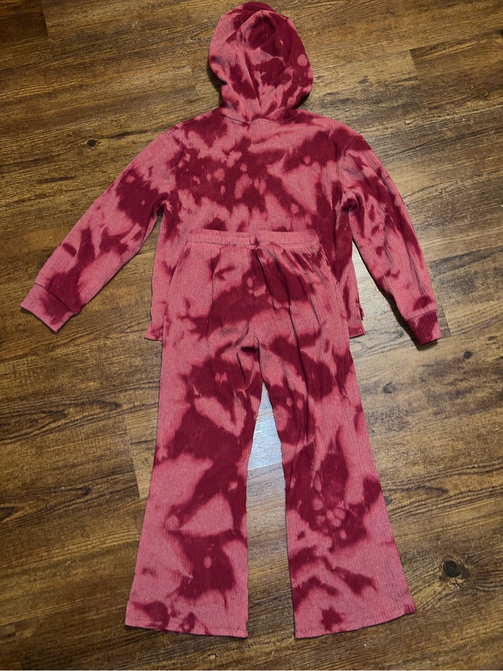Cat & Jack Burgundy Tie Dye Ribbed Hoodie & Flare Pants Set Size M/L - Picture 4 of 7